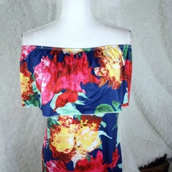 Suimiki Off Shoulder Cruise/Summer Wear Floral Maxi Dress Sz. XL Blue/Pi… - Picture 6 of 8